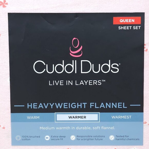 Cuddl Duds Queen Heavyweight Flannel Sheet Set Pink Candy Cane Brushed Cotton - Picture 5 of 9